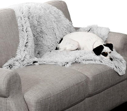 Furhaven Waterproof Throw Blanket for Dogs & Indoor Cats, Washable - Shaggy Plush Calming Long Faux Fur & Velvet Dog Blanket - Mist Gray, Medium