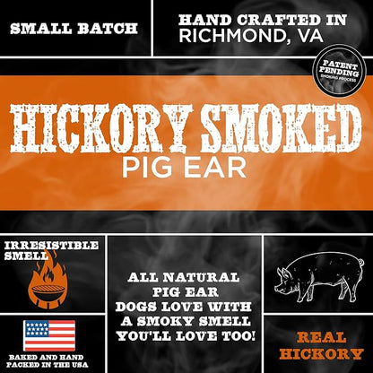 Best Bully Sticks Hickory Smoked 100% Natural Whole Pig Ears for Dogs 12 Pack - USA Smoked No Additives Pork Dog Treats - for Small or Large Dogs