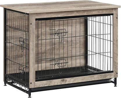 Feandrea Dog Crate Furniture, 32.5" Side End Table, Modern Kennel for Dogs Indoor up to 45 lb, Heavy-Duty Dog Cage with Multi-Purpose Removable Tray, Double-Door Dog House, Greige UPFC002G01