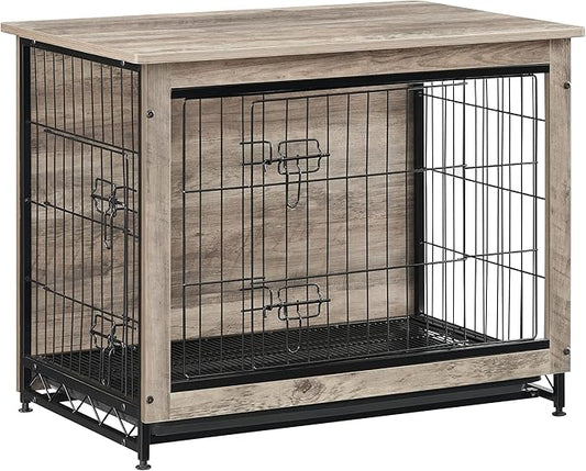 Feandrea Dog Crate Furniture, 32.5" Side End Table, Modern Kennel for Dogs Indoor up to 45 lb, Heavy-Duty Dog Cage with Multi-Purpose Removable Tray, Double-Door Dog House, Greige UPFC002G01