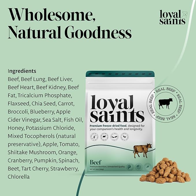 Freeze Dried Raw Dog Food - Premium Beef Flavor with High Protein and Grain Free Dog Food for Small or Large Breeds and Picky Eaters - Versatile as Meal Topper, Snack, and Treats, 5 Oz