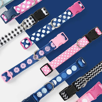 Mile High Life Dog Collar | Cute Puppy Collars | Lightweight Girl Dog Collar | Soft Boy Dog Collars | w Geometric Plaid Wave Line Pattern (White Plaid, Small)