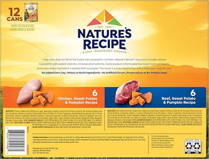 Nature's Recipe Grain Free Wet Dog Food Variety Pack Chicken and Beef Recipes, 13oz. Cans
