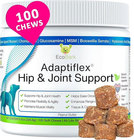 Adaptiflex Natural Joint Supplement for Dogs - Chondroitin, MSM, & Glucosamine for Dogs Hip and Joint Supplement - Aids in Joint Pain Relief - Hip and Joint Soft Chew Supplement for Dogs-Peanut Butter
