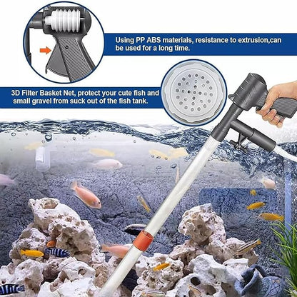 Fish Tank Cleaner, Gravel Pump Vacuum for Aquarium, Vacuum Water Changer Sand Algae Cleaner Filter,New Quick Water Changer with Air-Pressing Button,Safe and Noisy,Adjustable Length, Free Your Hands