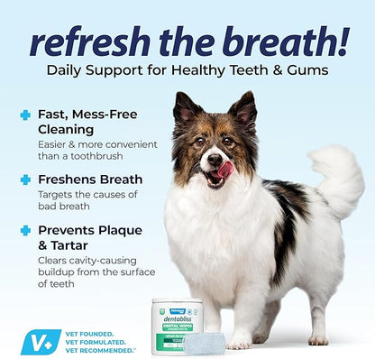 Vetnique Dentabliss - Dog Teeth Cleaning Finger Mitt Dental Wipe - Dog Plaque and Tartar Prevention with Brushing Beads - Convenient Peppermint Dog Teeth Wipes, Dog Breath Freshener
