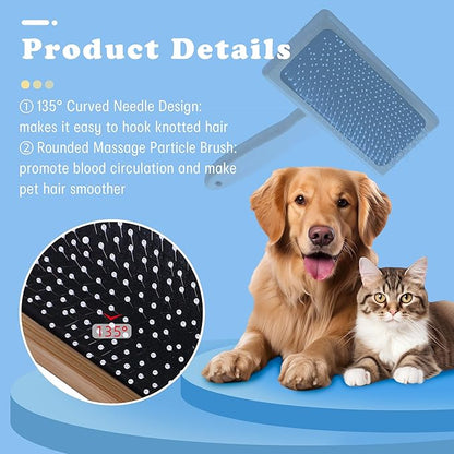 Dog Brush for Removing Shedding, Tangles and Fluff, Pin Brush for Dogs and Cats with Bamboo Handle, 1 Count, Oblong, All Hair Type, Pet Grooming Brush, Promotes Pet Relaxation