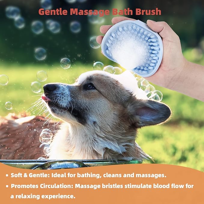 3PCS Cat & Dog Brush Set: Slicker & Deshedding Brush, Dematting Comb, and Bath Brush  Premium Grooming Tools for Shedding & Tangle-Free Fur (blue)