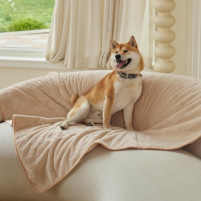 DaysU Waterproof Dog Blanket for Small Dogs - Soft Sherpa Fleece Reversible Pet Blanket, Cat Blanket Washable for Couch Protection, Warm Plush Dog Throw, 50"x60" Light Camel