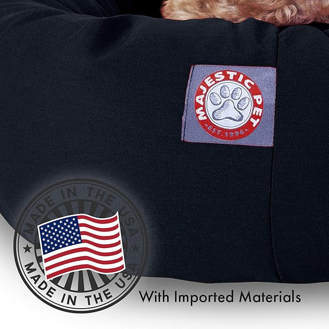 Majestic Pet 32 Inch Poly-Cotton Sherpa Calming Dog Bed Washable 32x18x8 (inch)  Cozy Soft Round Donut Dog Bed with Spine for Head Support - Pet Bed Medium - Black