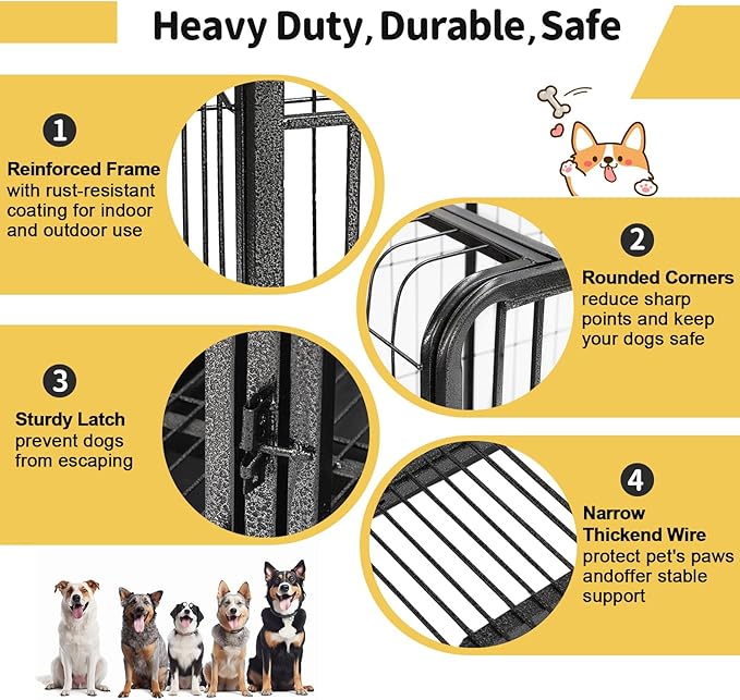 36 Inch Dog Cage for Medium Size Dogs, Heavy Duty Dog Crate with Removable Tray, Metal Dog Kennel Indoor Escape Proof, High Anxiety Crate with Double Doors, Lockable Wheels