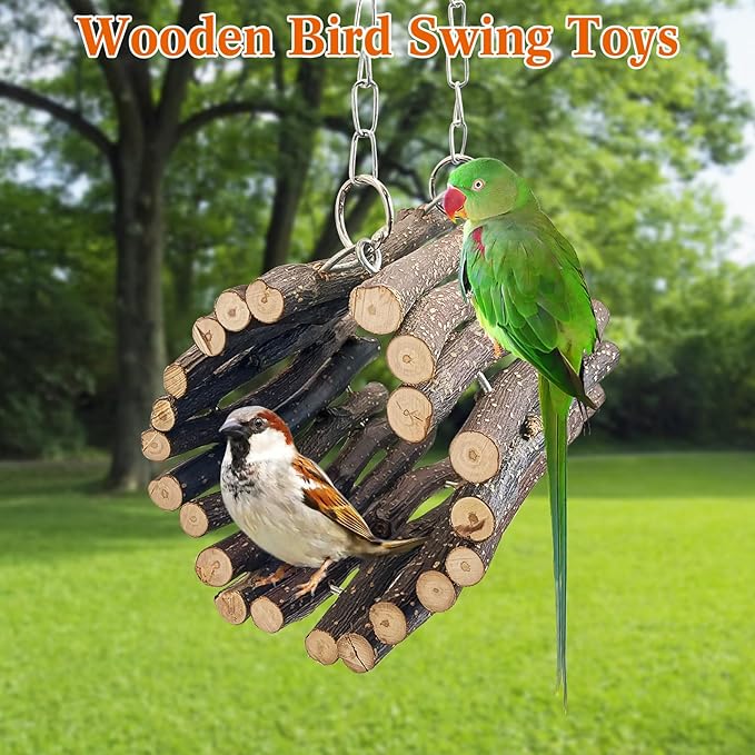 BNOSDM Wooden Bird Tunnel Parrot Swing Toys Natural Fruitwood Hanging Nest Parrot Hammock Bird Cage Accessories for Conures, Parakeets, Budgies, Finches, Cockatiels, Lovebirds (S)