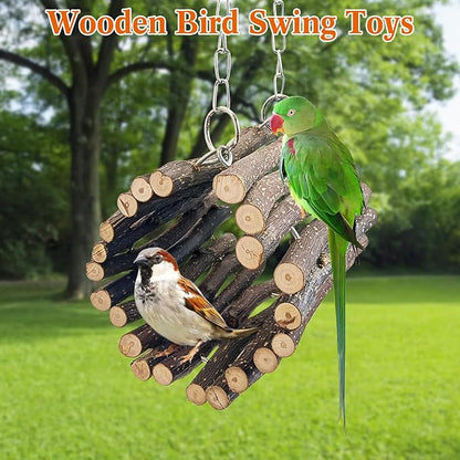 BNOSDM Wooden Bird Tunnel Parrot Swing Toys Natural Fruitwood Hanging Nest Parrot Hammock Bird Cage Accessories for Conures, Parakeets, Budgies, Finches, Cockatiels, Lovebirds (S)