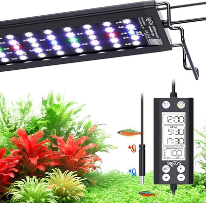 SEAOURA LED Aquarium Light, 12-18in Full Spectrum Lights for Fish Tank with Thermometer, 24/7 Programmable with Power Off Memory, WRGB Custom, 20 Level Brightness for Freshwater Aquariums