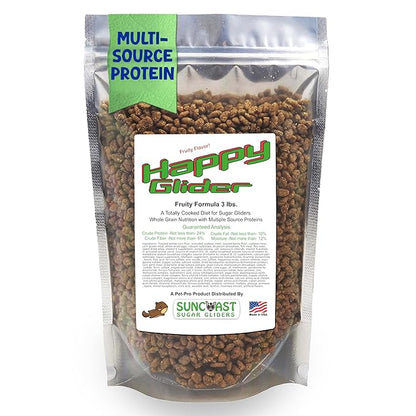Happy Glider Sugar Glider Food - Fruity Flavor | 3 lbs of Premium Food for Sugar Gliders and Small Animals - 4 Months Supply
