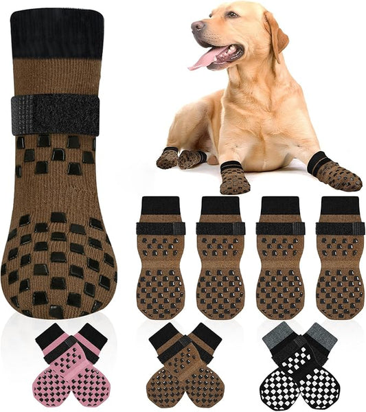 Non Slip Dog Socks to Prevent Licking Paws Grippy Socks for Senior Dog on Hardwood Floors Anti Slip Dog Socks for Hot Pavement Double Side Paw Protector Prevent Scratching Brown XS