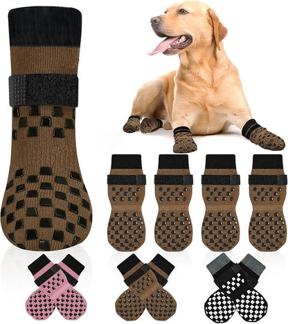 Non Slip Dog Socks to Prevent Licking Paws Grippy Socks for Senior Dog on Hardwood Floors Anti Slip Dog Socks for Hot Pavement Double Side Paw Protector Prevent Scratching Brown L