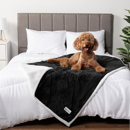 PetAmi WATERPROOF Dog Blanket for Medium Large Dog, Pet Puppy Blanket Couch Cover Protection, Sherpa Fleece Cat Blanket, Sofa Bed Furniture Protector Reversible Soft Plush Washable, 60x40 Black