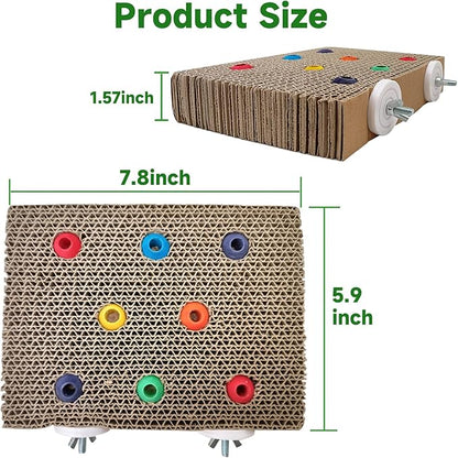 2PCS Bird Chew Toys Parrot Cardboard Perch for Cage Bird Resting Platform Stand with Colorful Beads Parrot Playground Exercise Toys Parakeets Cage Accessories for Conures, Budgies