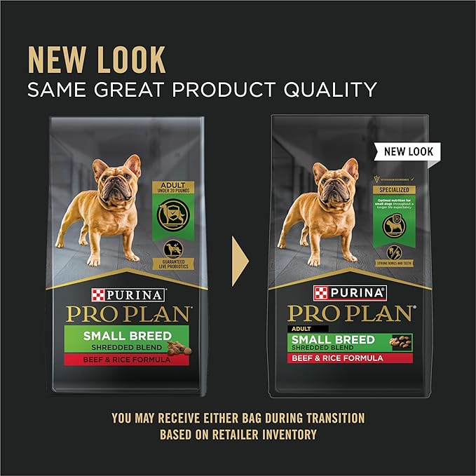Purina Pro Plan Small Breed Dry Dog Food, Shredded Blend Beef and Rice Formula With Guaranteed Live Probiotics - 6 lb. Bag