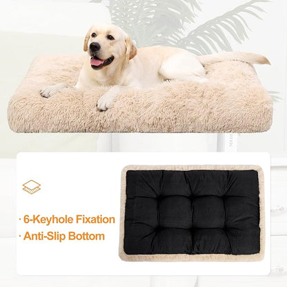 KSIIA Dog Crate Bed Washable Dog Beds for Large Dogs Deluxe Plush Fluffy Comfy Thick Kennel Pad Anti-Slip & Anti-Scratch Pet Sleeping Mat, 35 x 23 Inch, Camel