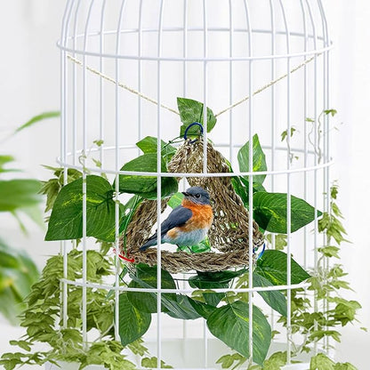 BNOSDM Bird Seagrass Mat, 3 PCS 7.1 x 7.1 Inches Parrot Natural Seagrass Woven Bird Net Hammock Mat, Parakeet Climbing Rope Ladder Chew Toys Hut Hideout for Lovebird Cockatiel Conure Budgie