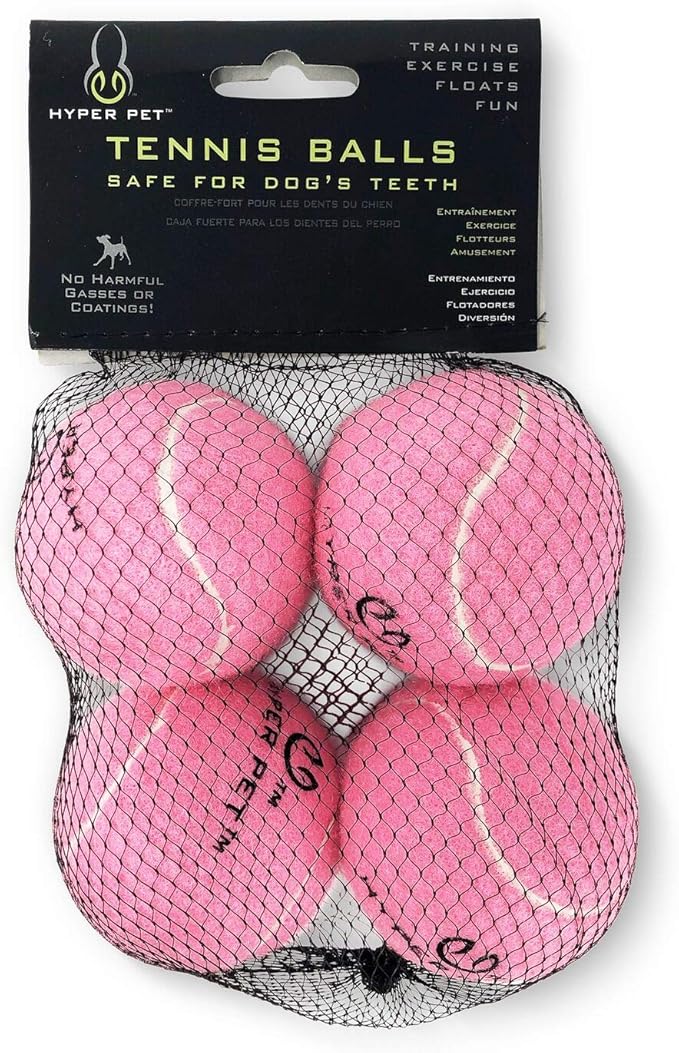 Hyper Pet Tennis Balls for Dogs (Pet Safe Dog Tennis Ball for Exercise and Training, Interactive Toys work with Hyper Pet K9 Kannon K2 Launcher - 4 Pack 2.5" Pink