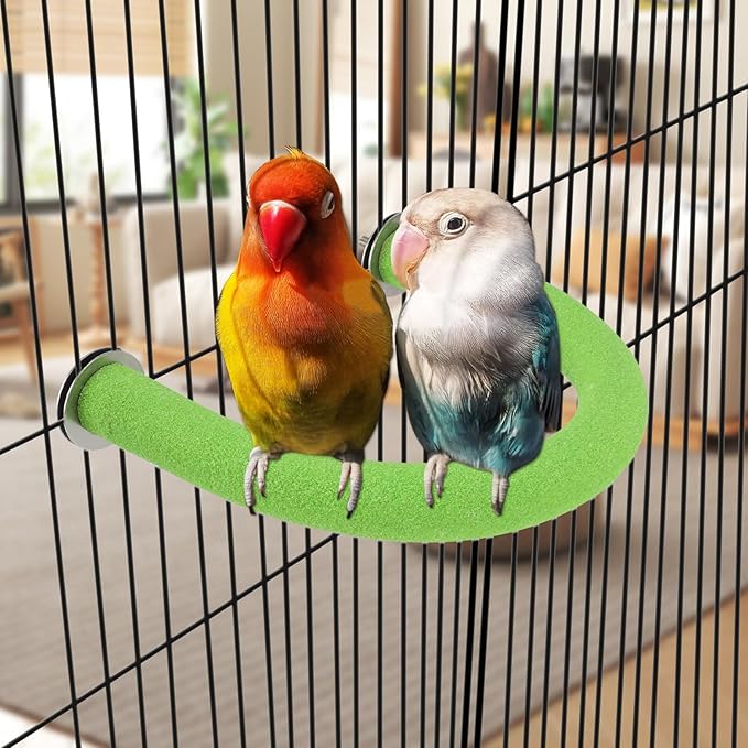 Rypet U Shape Parrot Perch Stand Toy for Paw Grinding Clean Stick Exercise, Rough-Surfaced Quartz Bird Perch Standing Cage Accessories for for Small Parakeets Cockatiels Conures Macaws Finches(Green)