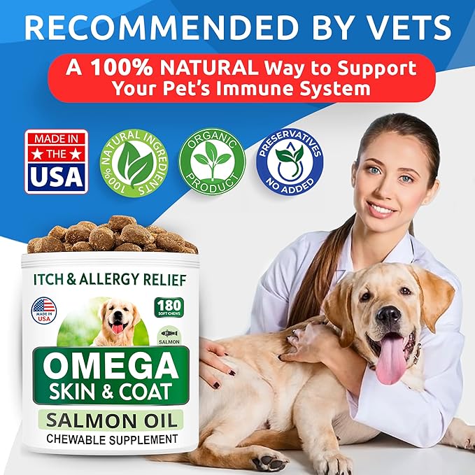 BARK&SPARK Omega 3 for Dogs - 360 Fish Oil Treats for Dog Shedding, Skin Allergy, Itch Relief, Hot Spots Treatment - Joint Health - Skin and Coat Supplement - EPA & DHA Fatty Acids - Salmon Oil