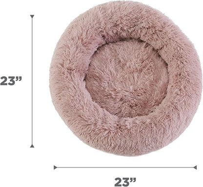 Best Friends by Sheri Original Calming Donut Dog and Cat Bed, Shag Faux Fur, Dusty Rose, (23in x 23in) - Anxiety Relief for Pets Up to 25 lbs
