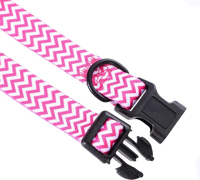 Mile High Life Dog Collar | Cute Puppy Collars | Lightweight Girl Dog Collar | Soft Boy Dog Collars | w Geometric Ocean Wavy Pattern (Pink, Medium)