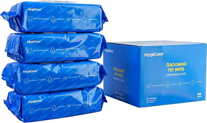 Pet Grooming Wipes for Dogs & Cats, 400 Count, 8"x8" Ultra Thick & Soft, Unscented, Hypoallergenic Formula, Safe on Coat, Paws, Ears, Bum & Sensitive Skin