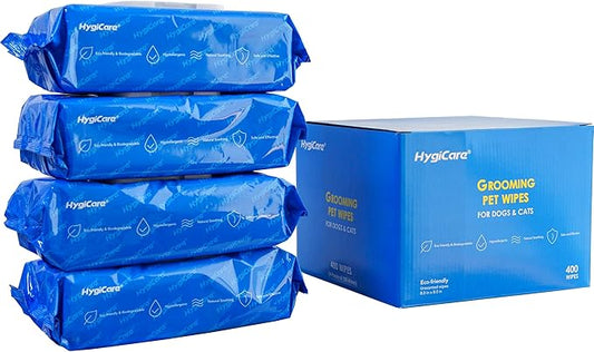 Pet Grooming Wipes for Dogs & Cats, 400 Count, 8"x8" Ultra Thick & Soft, Unscented, Hypoallergenic Formula, Safe on Coat, Paws, Ears, Bum & Sensitive Skin