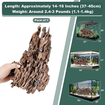 Natural Wood Driftwood for Aquarium Fish Tank Decor,Assorted Driftwood Trunk Branch for Reptile Tank Decor (SHP-XM Driftwood XL(14 to16 Inch)-Pack of 1)