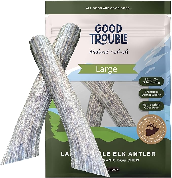 Good Trouble Pets Premium Elk Antlers for Large Dogs - All-Natural, Shed Antler Chews for Dental Health & Calming - Durable Dog Bones for Aggressive Chewers - Cruelty-Free, North American Sourced