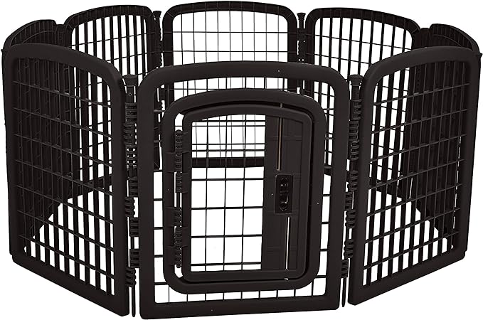 Amazon Basics 8-Panel Octagonal Plastic Pet Pen Fence Enclosure With Gate, 59 x 58 x 28 Inches, Black