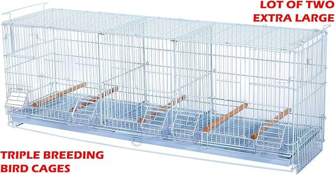 Extra Large 38"x11"x15"H Stackable Breeder Bird Flight Triple Cage Side Breeding Nest Box Door Double Removable Center Dividers with Removable Rolling Stand