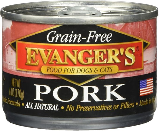 Evangers Grain Free 100 Pork Can Pet Food 6oz. (24 Pack)
