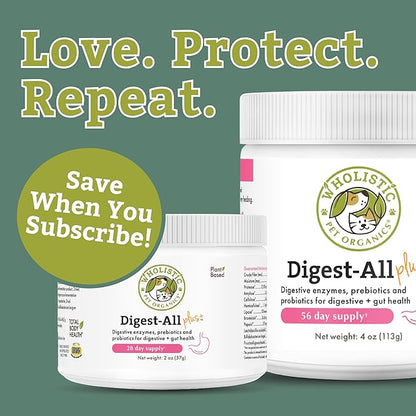 Wholistic Pet Organics Probiotics for Dogs with Digestive Enzymes & Prebiotic Fiber - 4 Oz - Daily Cat & Dog Probiotics for Digestive Health, Anti Diarrhea & Gut Support - Natural Powder Supplement