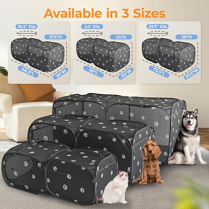 2-in-1 Dog Playpen 73.5''Pop Up Cat Pet Playpen, Assembly-Free Indoor Outdoor Kitten Enclosure, Breathable Cat Cage Portable Puppy Tent Crates Kennel for Small Animals(No Divider, Unified Space)