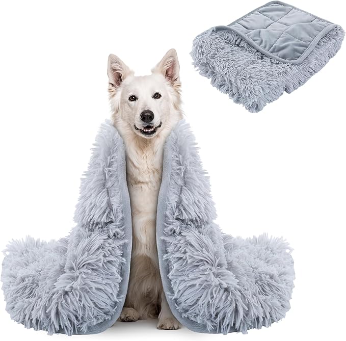 BALAPET Fluffy Weighted Blanket for Dogs, 7 Layers Soft Faux Fur Blanket for Pets Separation Anxiety,Relaxation and Calming,Perfect for Thunderstorm Firework Car Travel and Camping,Machine Washable(L)