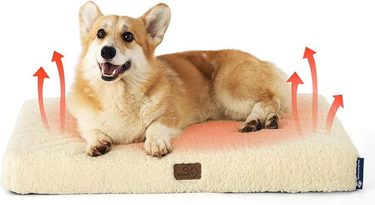 Bedsure Medium Dog Bed for Medium Dogs  Self Warming Orthopedic Dog Beds with Removable Washable Cover, Egg Crate Foam Pet Bed Mat, Ashen Cream