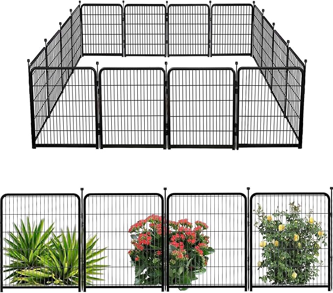 Doorless 48 in(H) Decorative Garden Fence and Borders, 12 Panels Total 26.6 Ft(L), Garden Fence Animal Barrier, Fencing for Garden Beds, Dog Play Pen Outdoor, Flower Bed Fencing, Black