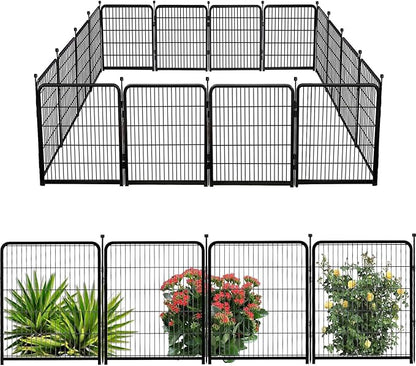 Doorless 48 in(H) Decorative Garden Fence and Borders, 12 Panels Total 26.6 Ft(L), Garden Fence Animal Barrier, Fencing for Garden Beds, Dog Play Pen Outdoor, Flower Bed Fencing, Black