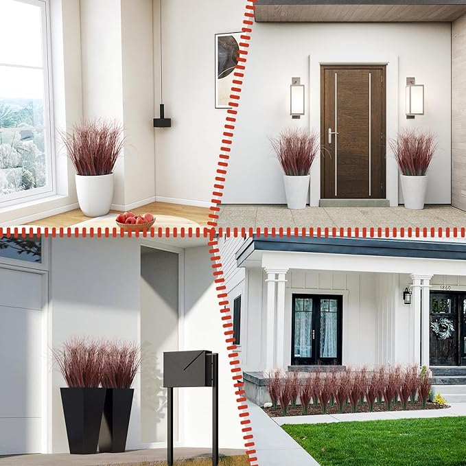 100Pcs Artificial Grass Plants, Faux Shrubs Wheat Grass, Artificial Tall Grasses Fake Plants for Outdoor Decor,Artificial Greenery Stems Weed for Room Indoor Home Decor（Red）