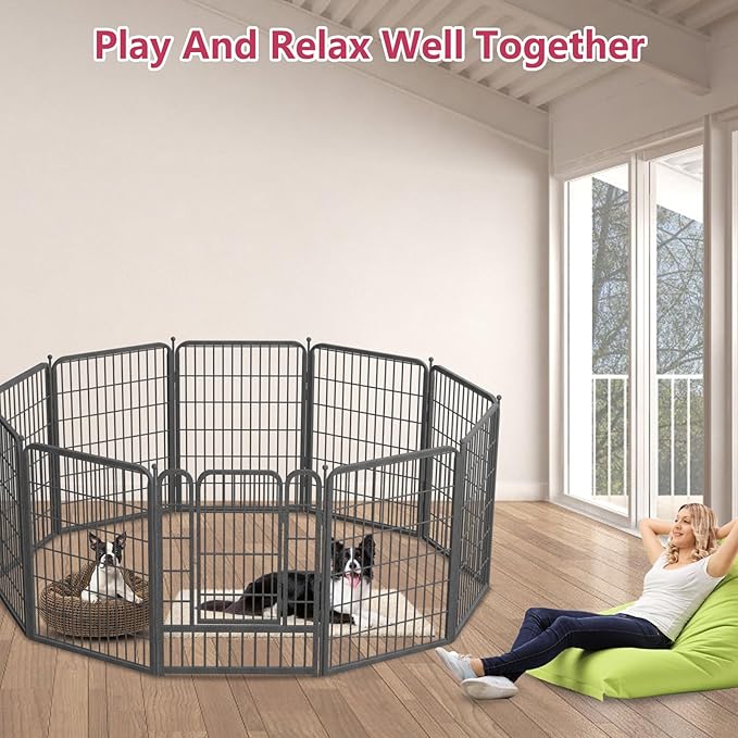 Dog Playpen 40" Height 10 Panels Puppy Playpen Indoor Portable Dog Fence Outdoor for Yard Indoor Dog Pen for Medium/Small Dogs, Heavy Duty Pet Pen for RV, Camping, Yard