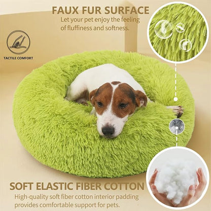 Puppy Bed for Calming Dog 23 Inches Dark Gray Anti-Anxiety Donut Dog Bed for Small Medium Dogs Washable Fuzzy Dog Bed Fits up to 15 lbs Pets Beds for Small Dog