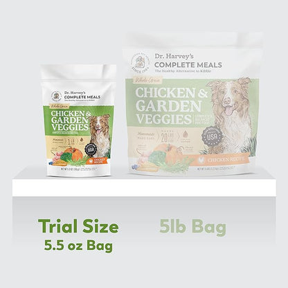 Dr. Harvey's Chicken & Garden Veggies Dog Food, Human Grade Whole-Grain Dehydrated Dog Food with Freeze-Dried Chicken (5.5 Ounces, Trial Size)