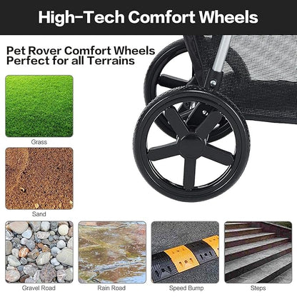 Pet Stroller, Cat Dog Stroller for Medium Small Dog with Storage Basket Foldable Lightweight Dog Carrier Trolley, 4 Wheel, Gray