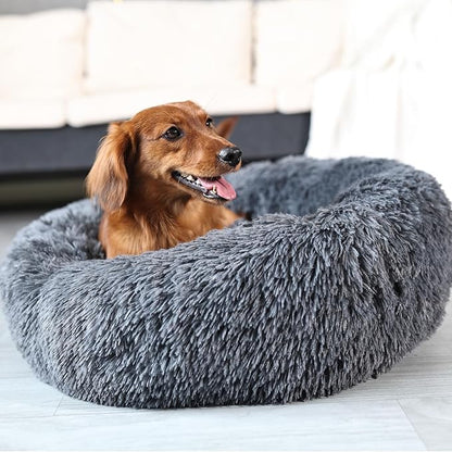 Calming Bed for Dogs 30 Inches Dark Gray Dog Beds for Medium Dogs Washable Anti-Anxiety Dog Beds for Medium Dogs